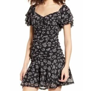 4Sienna Women Size Medium Black White Floral Ruffle Mini Dress